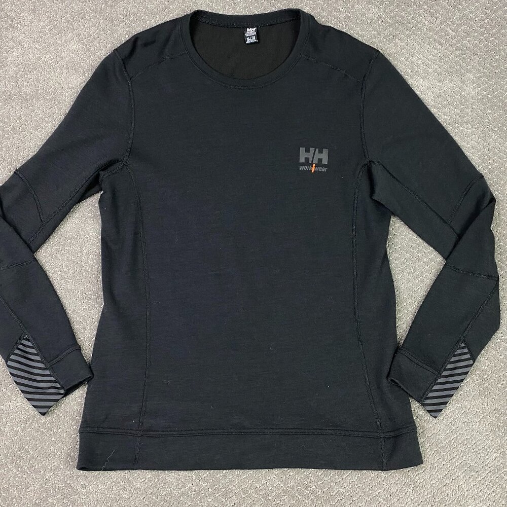 Helly Hansen Merino Wool Base Layer Shirt Men's XL Black Stretch Thermal Hiking